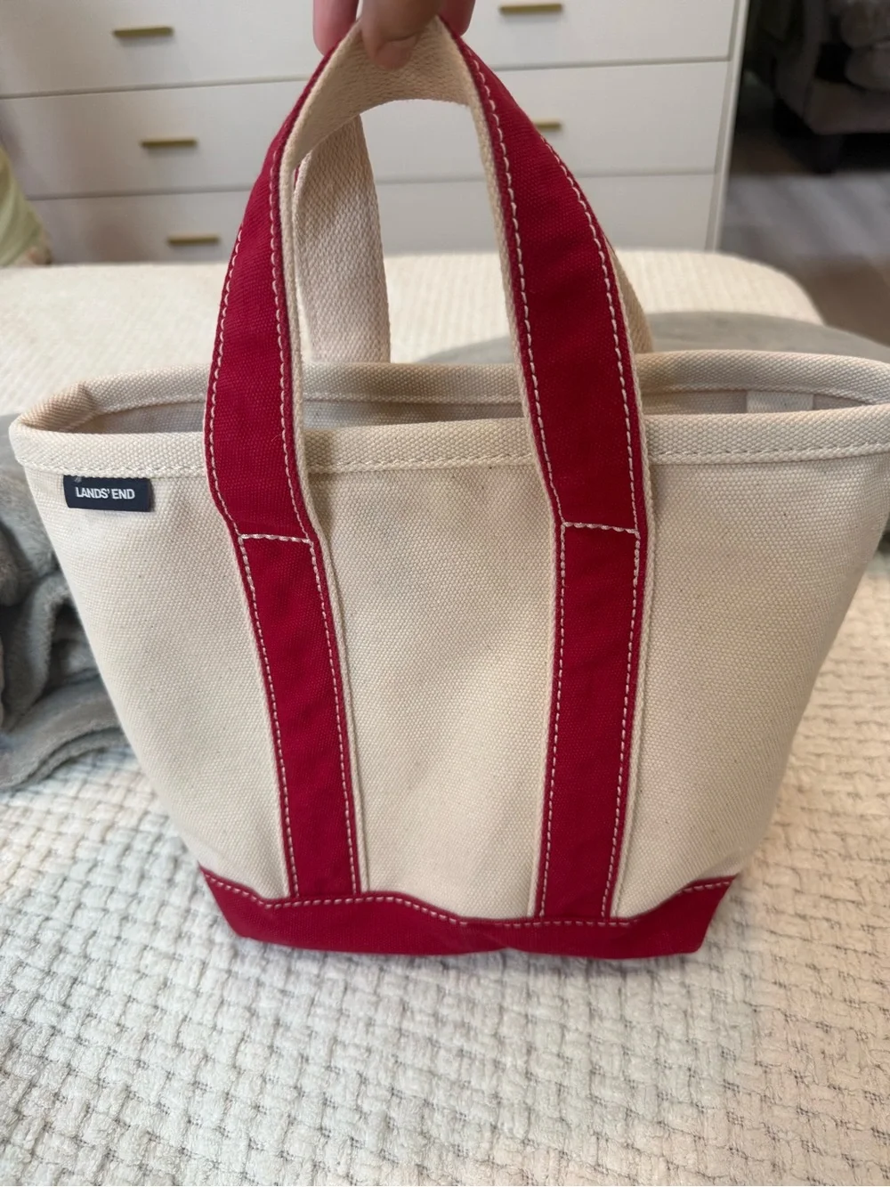 Lands' End Canvas Tote in Cream with Red Trim